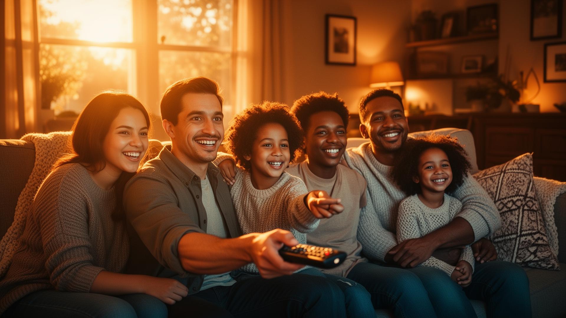 Família assistindo canais online juntos em casa